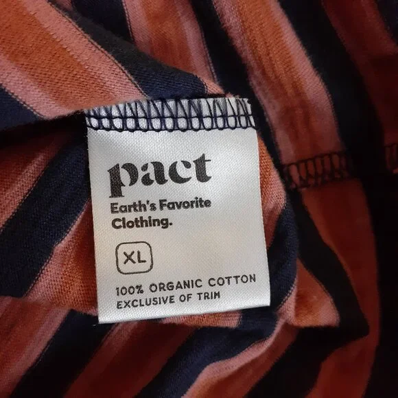 Pact Women's Size XL Harvest Striped Avery Blue Orange Cotton T-Shirt Dress - Picture 10 of 13